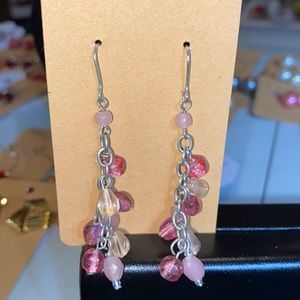 Beautiful three tone pink beads with silver pierced earrings
